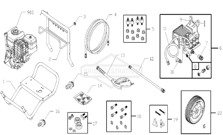 Briggs & Stratton pressure washer model 020380 replacement parts, pump breakdown, repair kits, owners manual and upgrade pump.